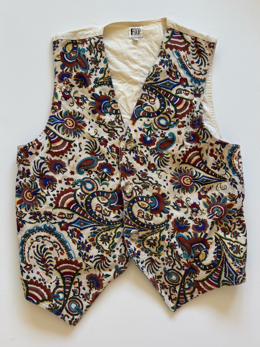 Women's Cream + Paisley Button-Front Fstop Vest